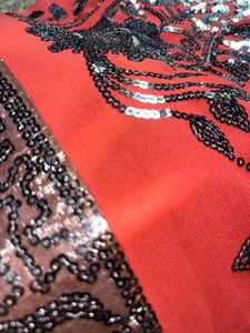 Chatpata Peach Red Sequined Saree with Blouse