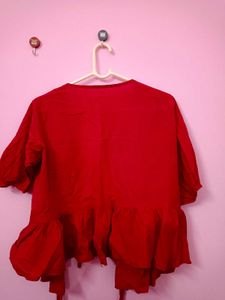 Chic Red Tie-Up Peplum Top