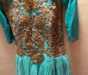 Stunning Teal Embellished Ethnic Gown