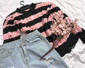 🎁Y2K Striped Distressed Sweater S