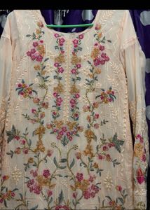 Embroidered Peach Pakistani Kurti with Dupatta