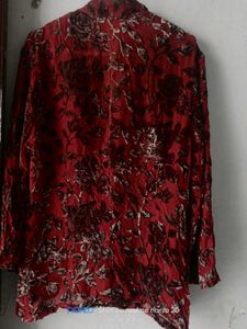 Red Floral Print Long Sleeve Top