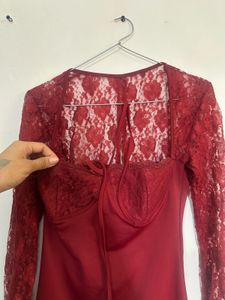 Red Lace Long Sleeve Mini Dress