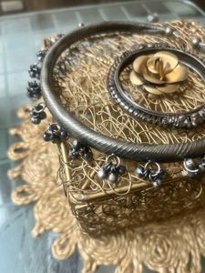 Oxidized Silver Kada &amp;   hasli with ghung