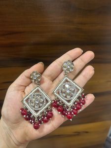 Statement Earrings with Red Beads