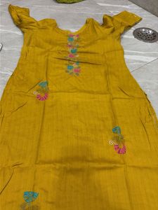 Embroidered Mustard Kurta