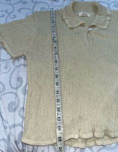 Textured Collared Short Sleeve Top