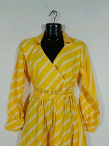 Yellow Striped Dress For Women's