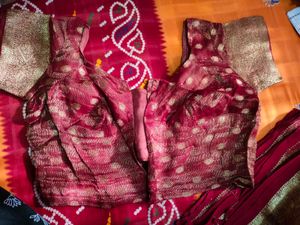Elegant Red Saree with Gold Embellishments