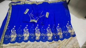 Royal Blue Saree with Embellished Blouse