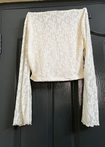 Cream Lace Square Neck Long Sleeve Top