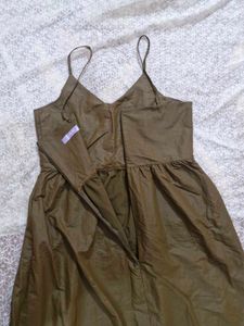 Olive Green Spaghetti Strap Midi Dress