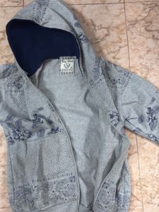 Gray Floral Print Zip-Up Hoodie