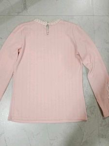 Chic Pink Lace Detail Long Sleeve Top