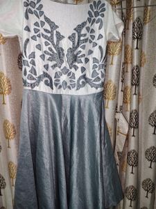 Elegant Grey Ethnic Gown with Intricate Design