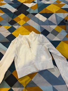 Ribbed Zip-Up Long Sleeve Top