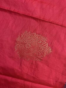 Red Silk Saree with Blue Brocade