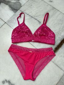 marks & spencer Hot Pink Lace bikini Set