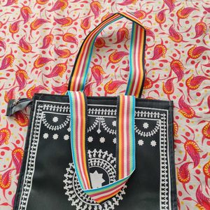 varali print Stylish Black Tote Bag