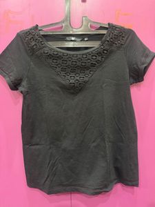 Chic Black T-Shirt with Lace Detail