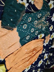 New bandhani Teal and Peach Kurta Set