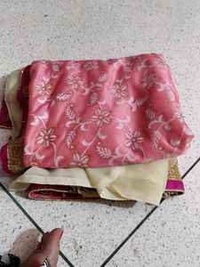 Pink &amp; Gold Embroidered Fabric