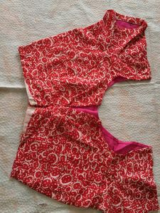 Red &amp; White Printed Blouse