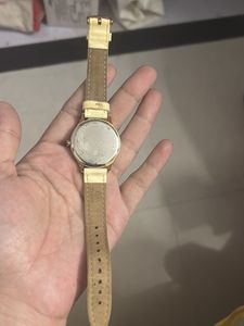 Titan Elegant Rose Gold Watch with Cream Strap