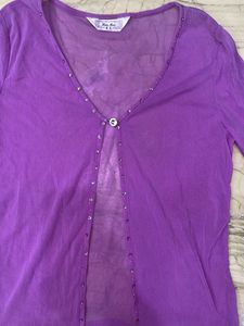 Sheer Purple Embellished Cardigan
