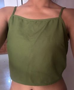 Olive Green Spaghetti Strap Crop Top