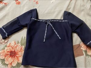 Navy Blue Square Neck Top with 'Love' Detail