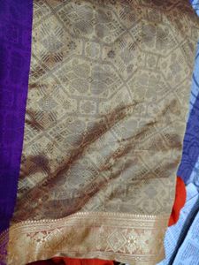 Vibrant Purple Silk Saree with Gold Border