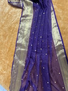 Purple Organza Saree With Kanchi Weaved Borders