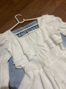 Chic White Ruffle Square Neck Top