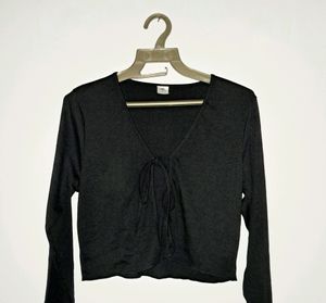 Black Ribbed Crop Top From SSS (Full Sleeve)