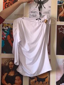White One-Shoulder Long Sleeve Top