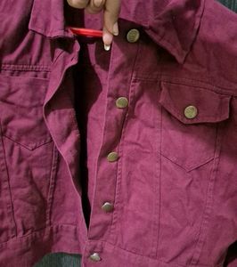 Burgundy Cropped Denim Jacket
