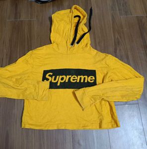 Yellow Supreme  Logo crop Hoodie