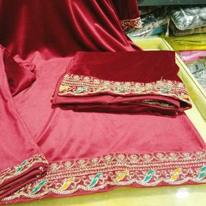 Heavy Embroidery Work Velvet Kurti Set