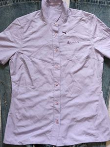 Lilac Button-Up Shirt with Jeans