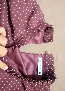Maroon Polka Dot Puff Sleeve Top