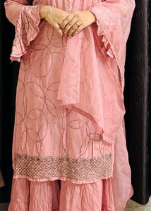 Elegant Pink Printed Kurta Set with Dupatta