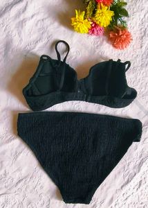 Chic Black Smocked Bikini Set
