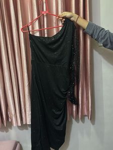 Sparkly One-Shoulder Black Dress