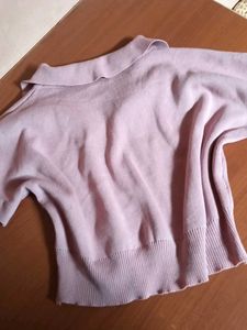 Crop Pink Collared Knit Top