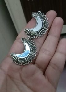 Silver Tone Crescent Moon Earrings