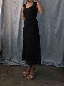 Elegant Black Cap Sleeve Beaded Dress