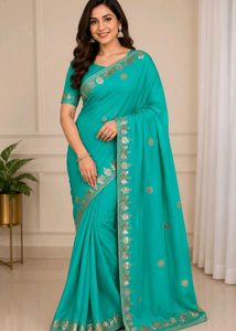 Elegant Turquoise Sea Green Georgette Saree with U