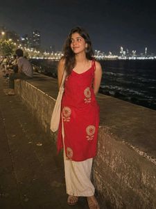 Red Ethnic Kurti with Gold Print &amp; Tie-Up Straps
