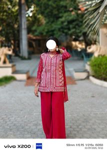 Elegant Red Kurta Set with Embellishments